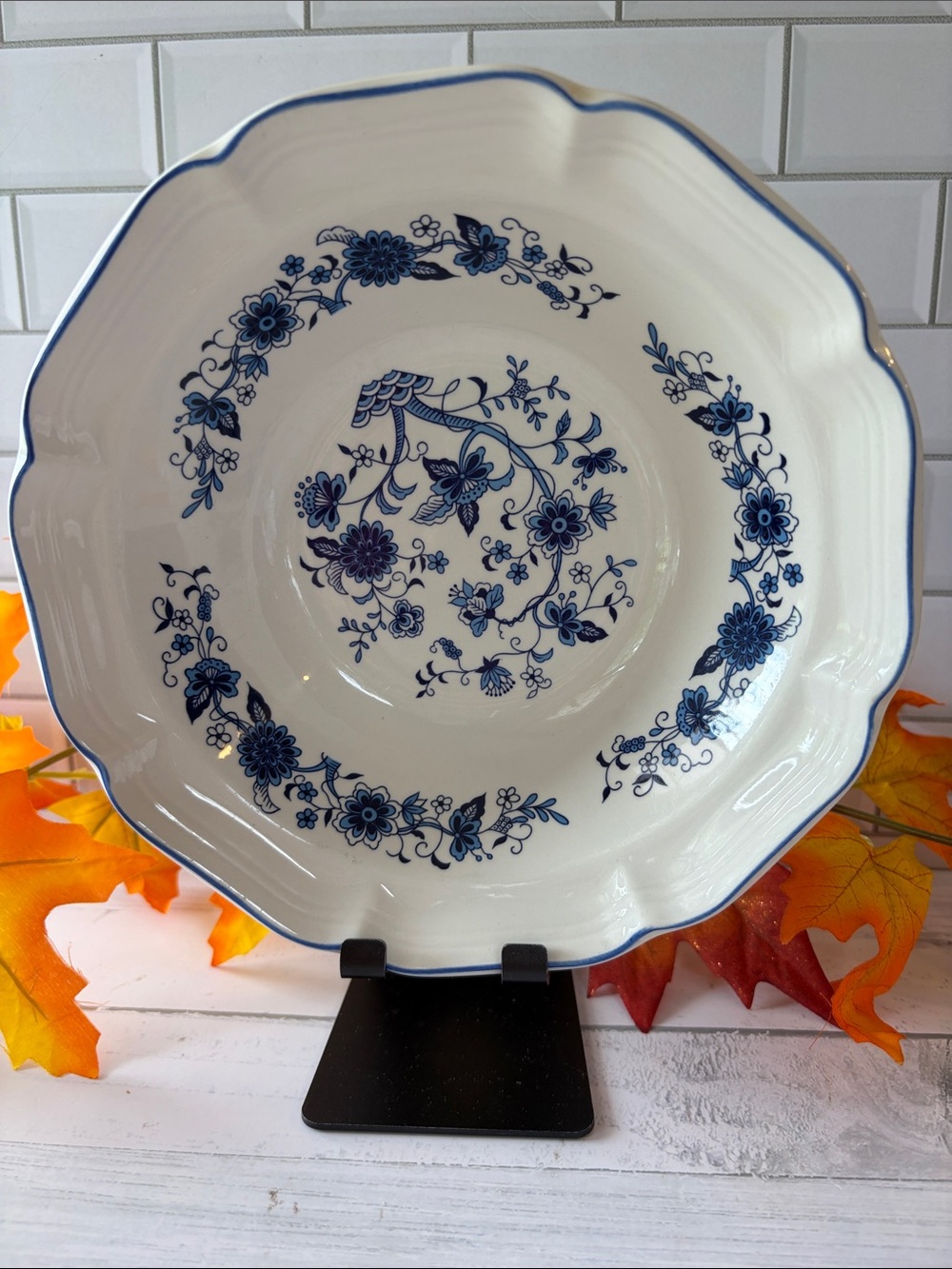 Blue Floral Ceramic Serving Bowl - White and Blue Dinnerware